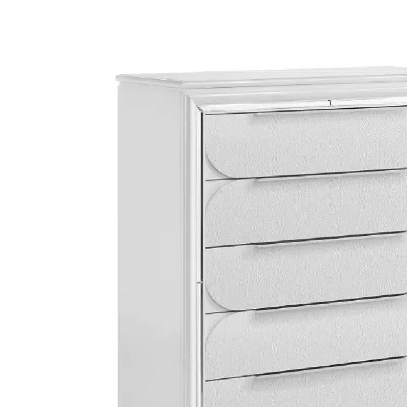Meuble de rangement décoratif à tiroirs, finition blanc perle : meuble à 5 tiroirs, bois composite, aucun assemblage requis.