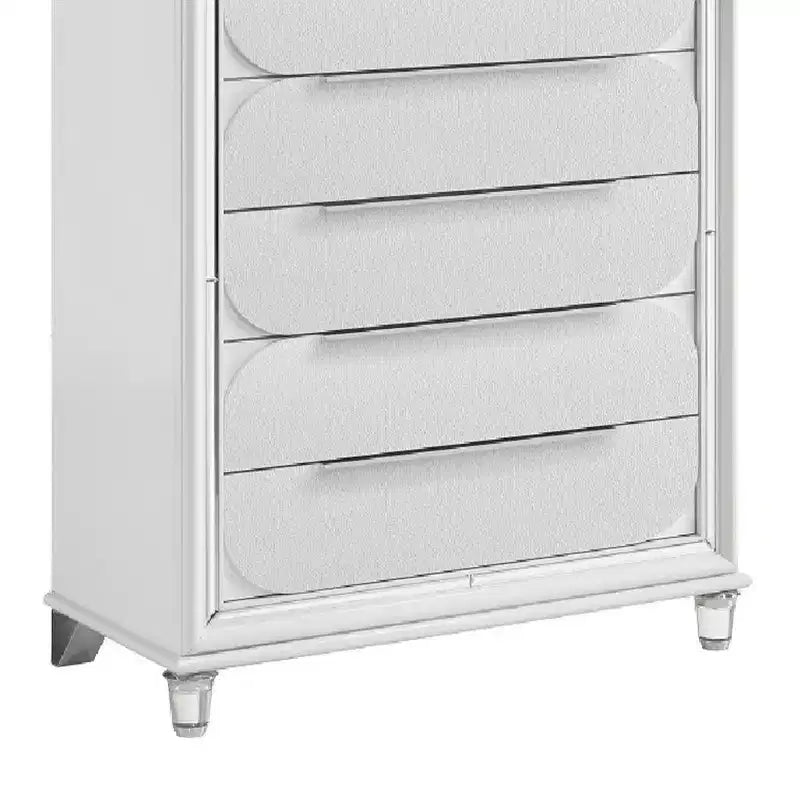 Meuble de rangement décoratif à tiroirs, finition blanc perle : meuble à 5 tiroirs, bois composite, aucun assemblage requis.