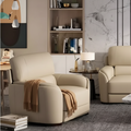 Fauteuil, cuir de vachette pleine fleur gris glace : aucun assemblage requis, cadre en bois, coussin de siège fixe.