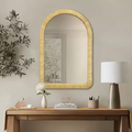Miroir mural décoratif en rotin naturel, adapté aux chambres, cafés et espaces intérieurs ; grand miroir de courtoisie rond/arqué.