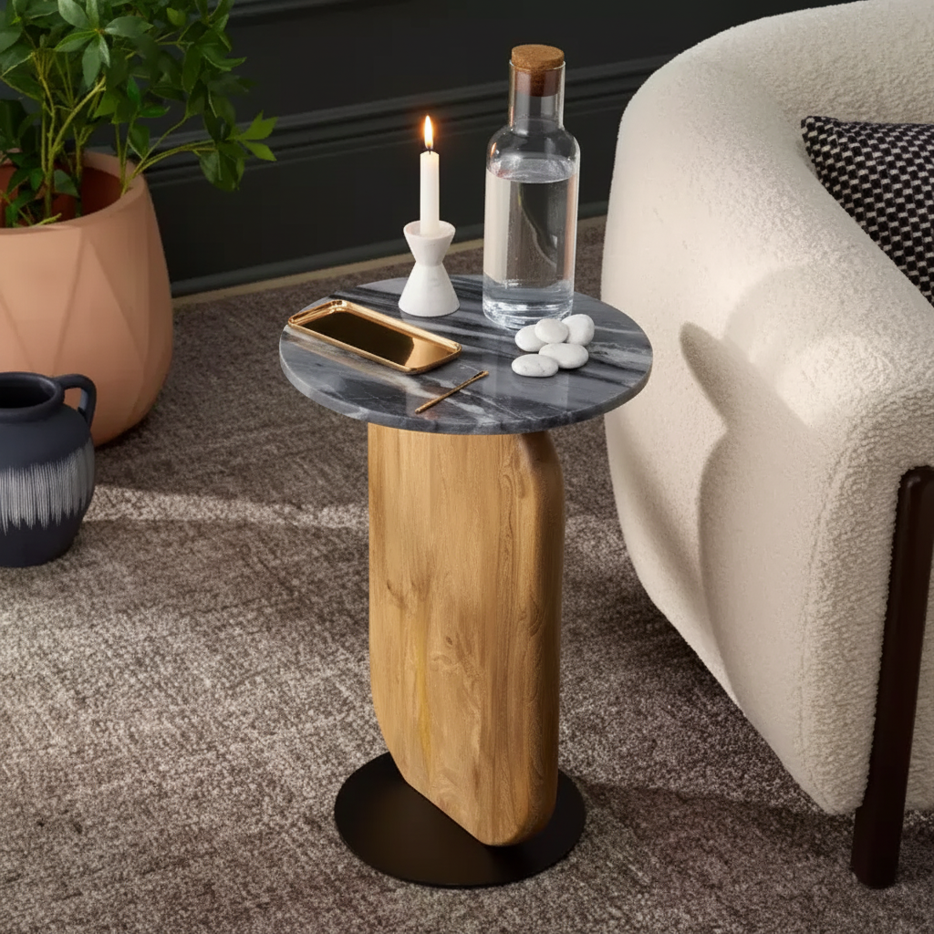 Table d'appoint, couleur bois naturel/noir