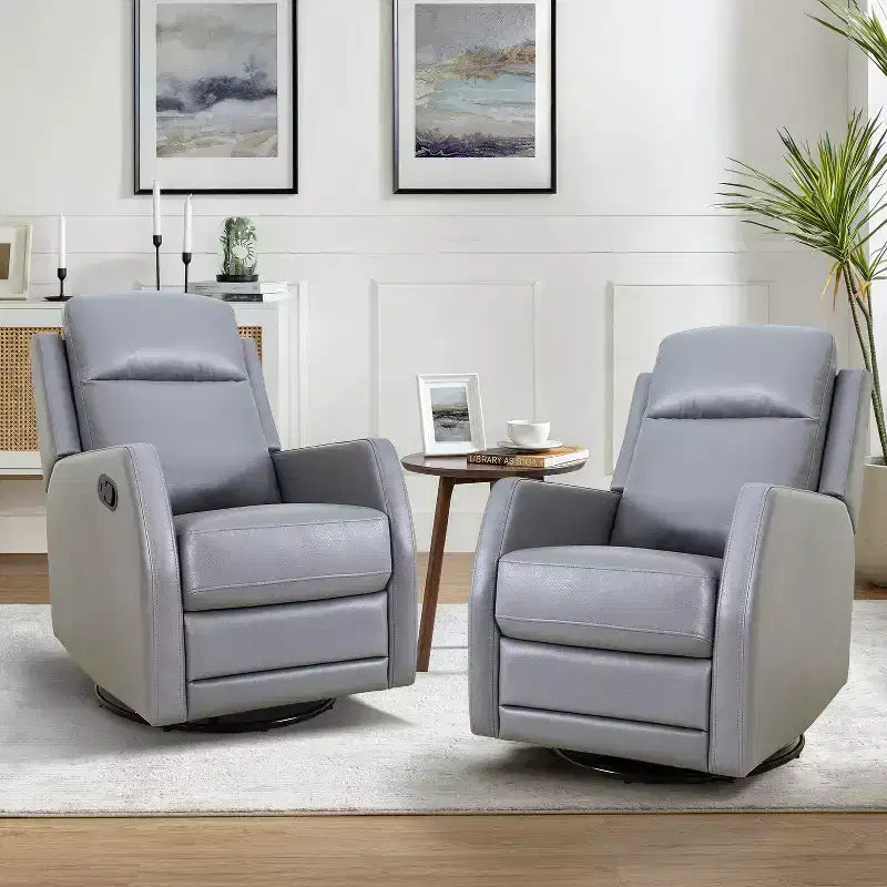 Fauteuil pivotant inclinable en bois rembourré avec dossier à oreilles, adapté aux chambres et aux salons.