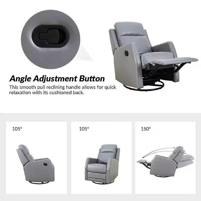 Fauteuil pivotant inclinable en bois rembourré avec dossier à oreilles, adapté aux chambres et aux salons.
