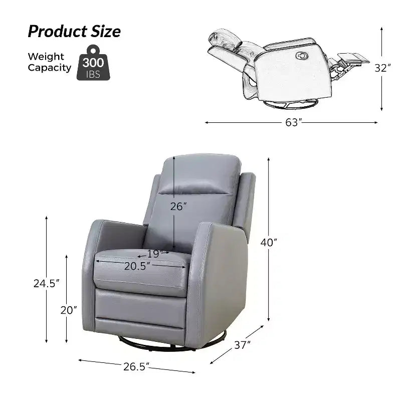Fauteuil pivotant inclinable en bois rembourré avec dossier à oreilles, adapté aux chambres et aux salons.