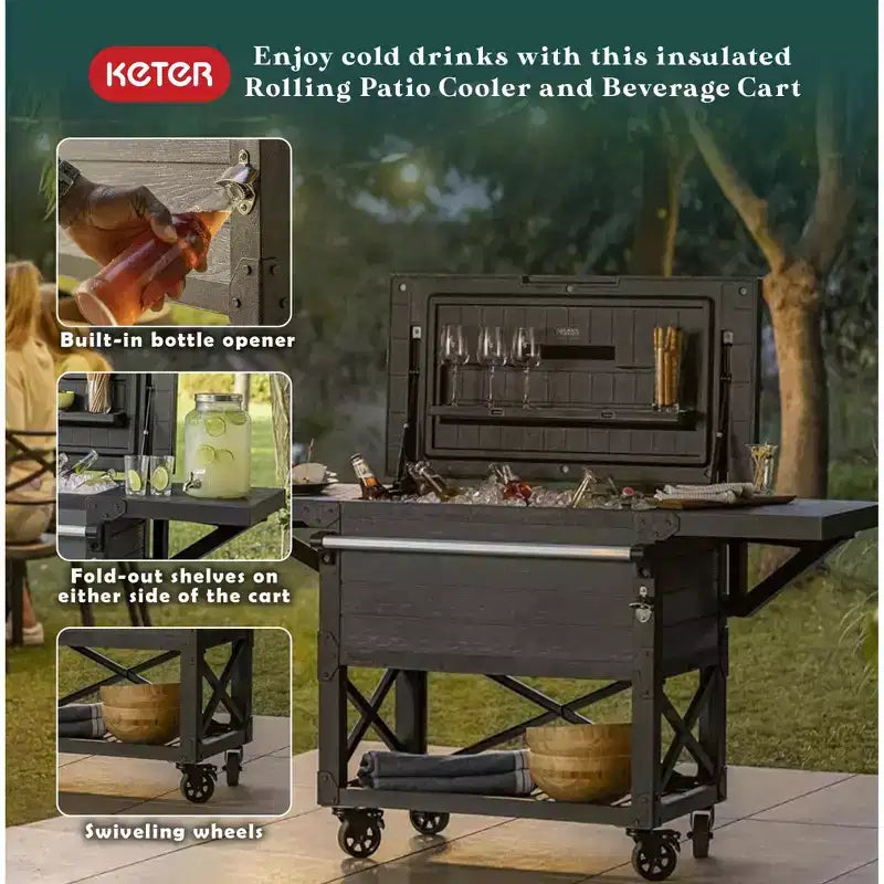 Table de bar roulante d'extérieur, réfrigérateur portable Quart pour patio