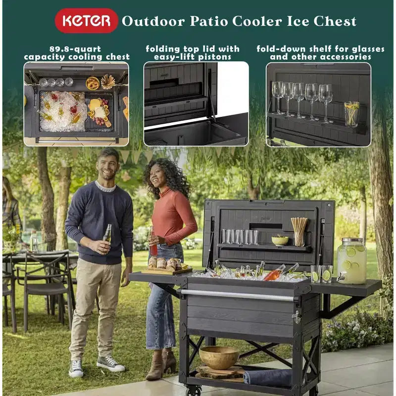 Table de bar roulante d'extérieur, réfrigérateur portable Quart pour patio