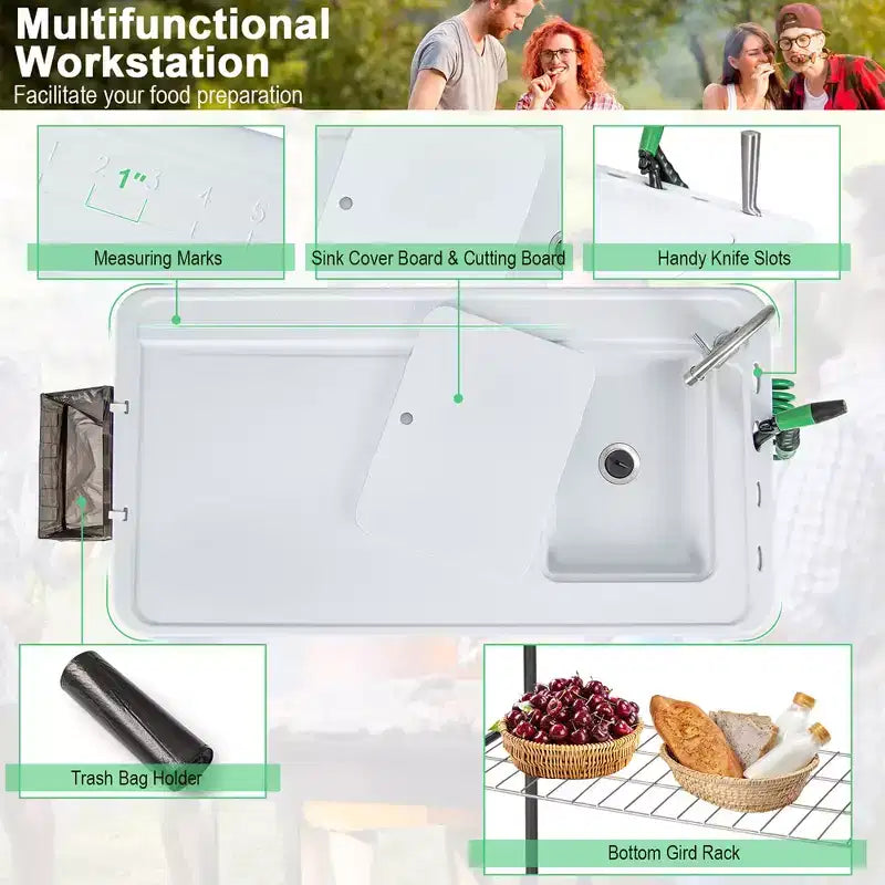 Station de transformation de poisson pliable, plateforme de camping portable, support grillagé avec robinet et tuyau