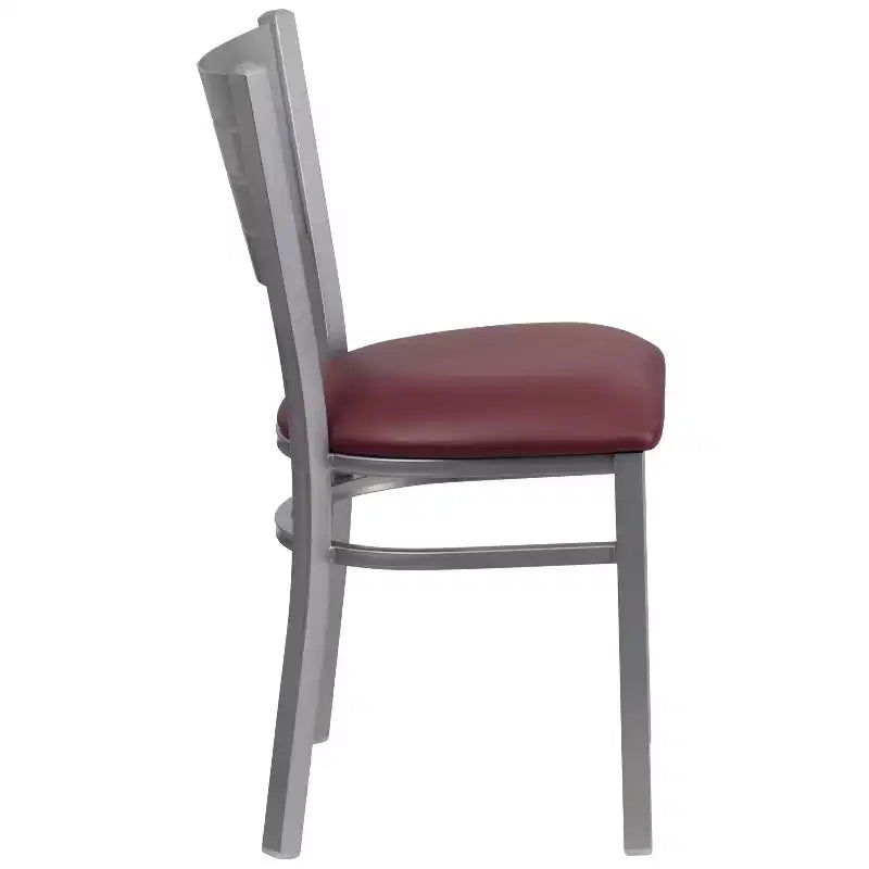 Chaise de salle à manger en métal à lattes argentées