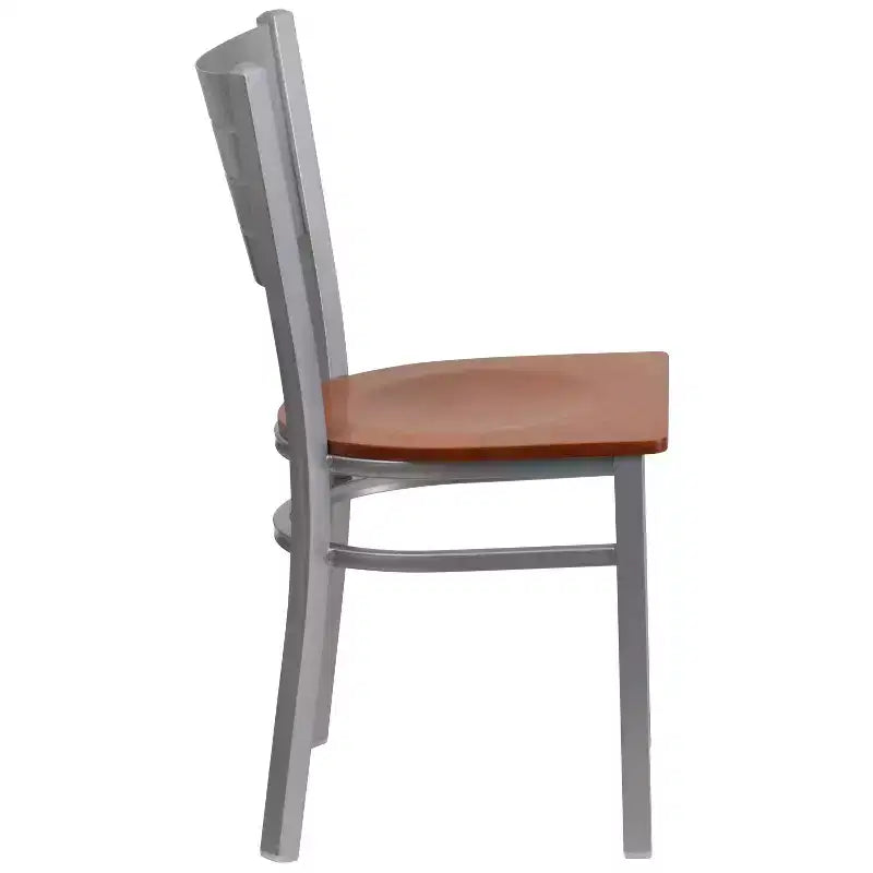Chaise de salle à manger en métal à lattes argentées