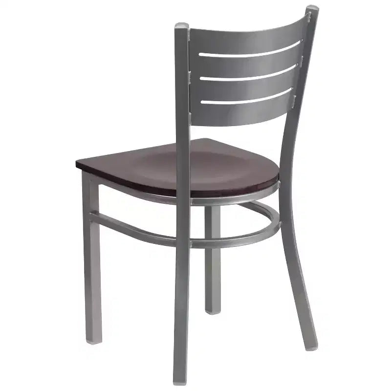 Chaise de salle à manger en métal à lattes argentées