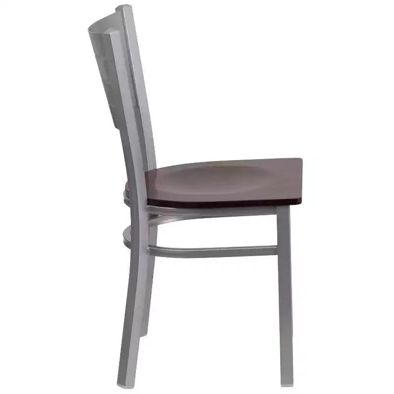 Chaise de salle à manger en métal à lattes argentées