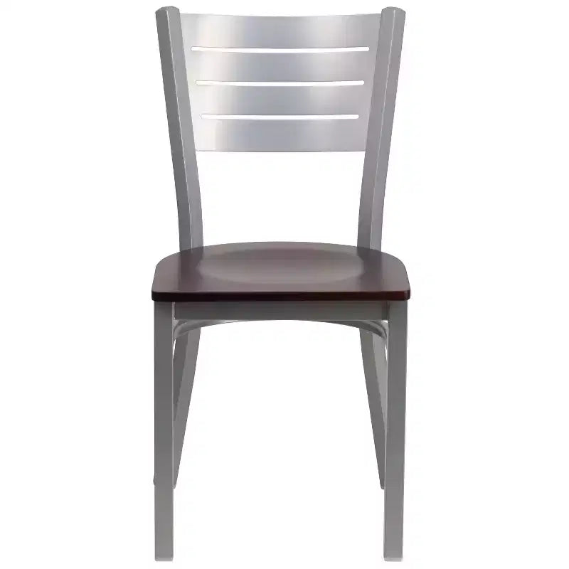 Chaise de salle à manger en métal à lattes argentées