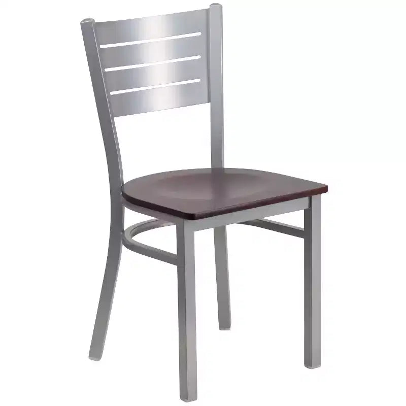 Chaise de salle à manger en métal à lattes argentées