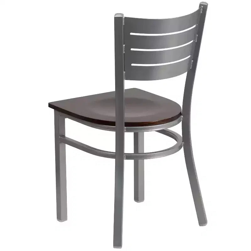 Chaise de salle à manger en métal à lattes argentées