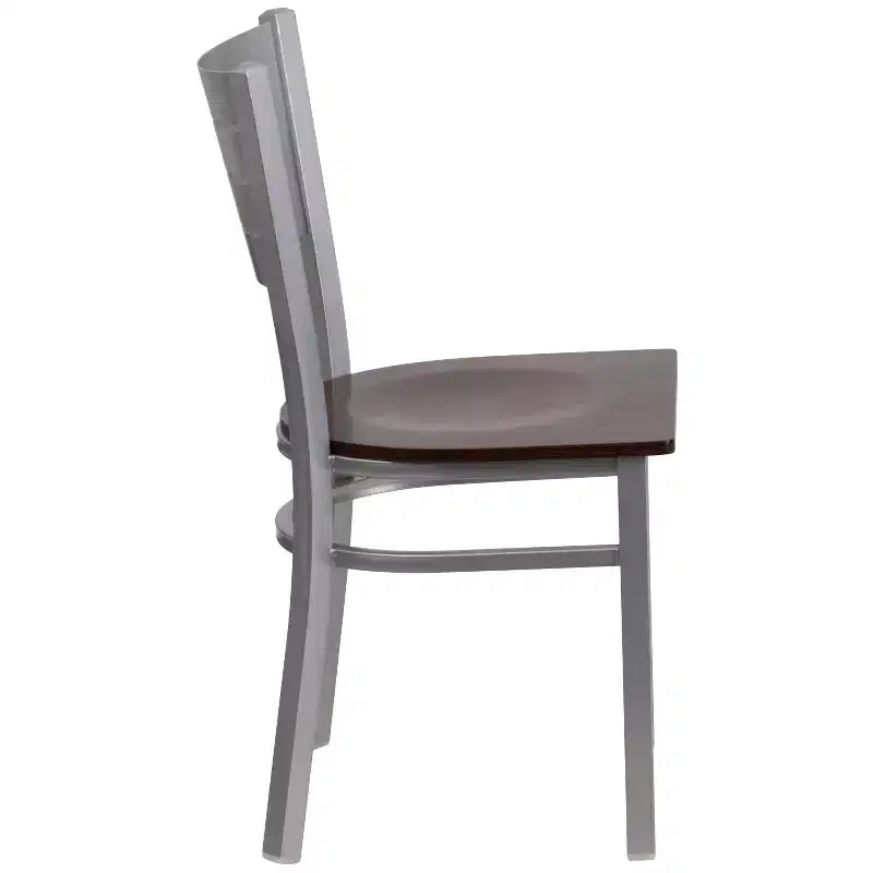 Chaise de salle à manger en métal à lattes argentées