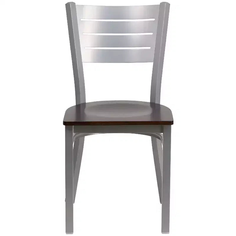 Chaise de salle à manger en métal à lattes argentées