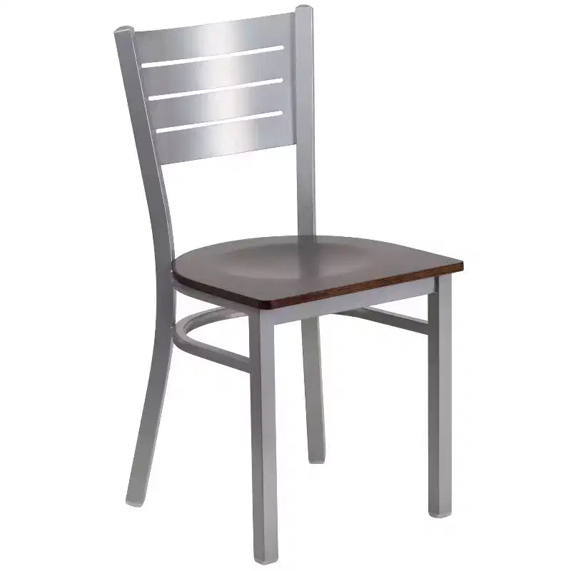 Chaise de salle à manger en métal à lattes argentées