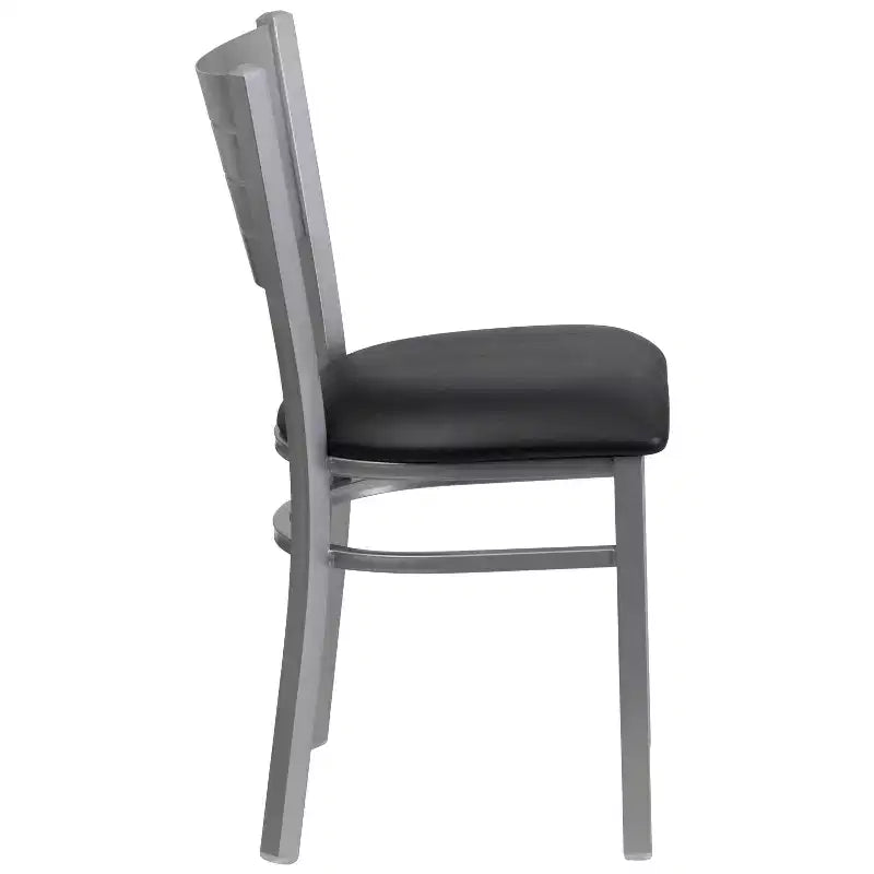 Chaise de salle à manger en métal à lattes argentées