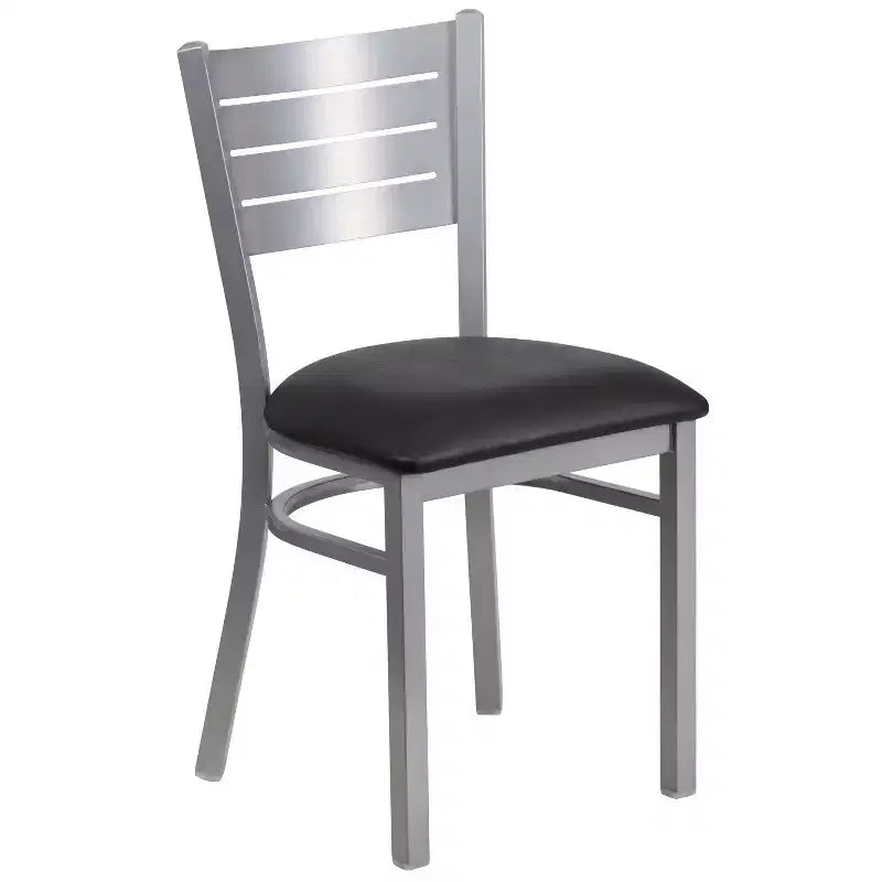 Chaise de salle à manger en métal à lattes argentées