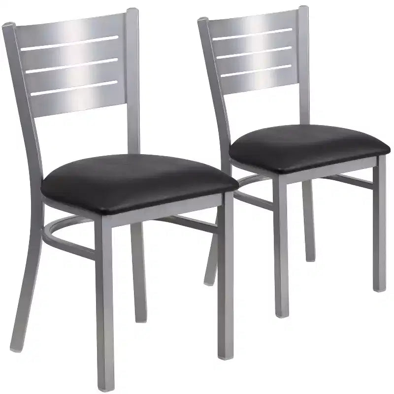 Emma and Oliver 2 Pack Silver Slat Back Metal Restaurant Chair