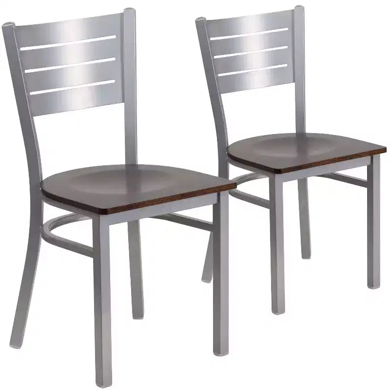 Chaise de salle à manger en métal à lattes argentées