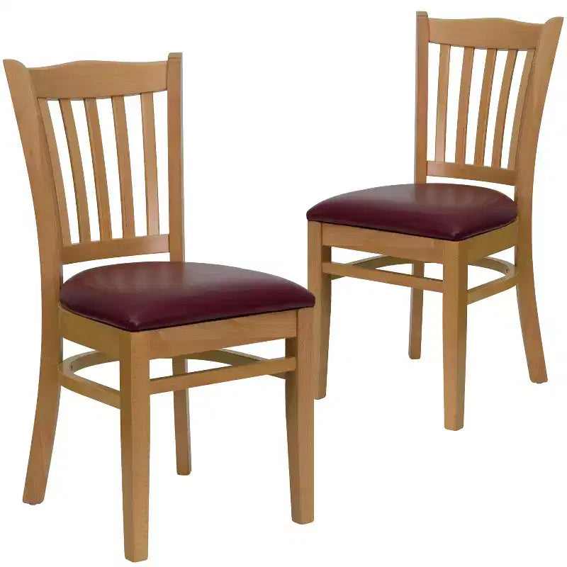 Chaise de restaurant en bois à dossier vertical à lattes, lot de 2, Emma et Oliver