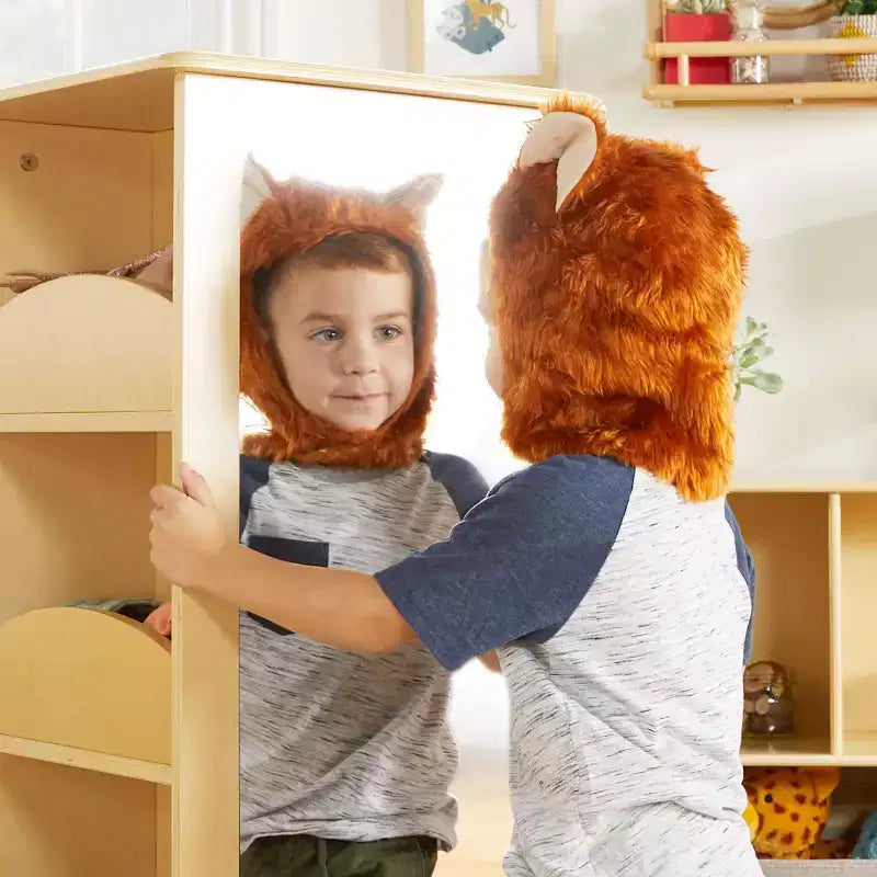 Centre de Rangement et Habillage Rotatif pour Enfants : Portants à vêtements avec miroirs et étagères, organisateurs de garde-robe pour salles de jeux et chambres.