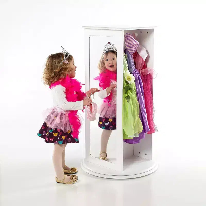 Centre de Rangement et Habillage Rotatif pour Enfants : Portants à vêtements avec miroirs et étagères, organisateurs de garde-robe pour salles de jeux et chambres.