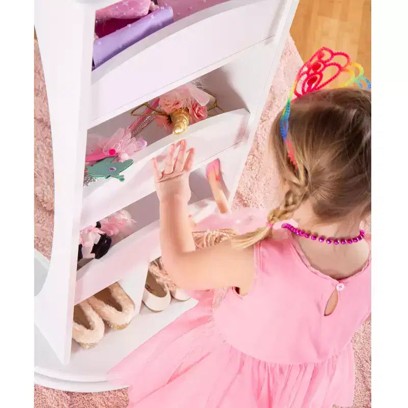 Centre de Rangement et Habillage Rotatif pour Enfants : Portants à vêtements avec miroirs et étagères, organisateurs de garde-robe pour salles de jeux et chambres.