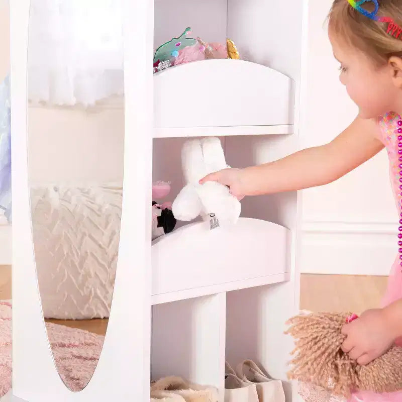 Centre de Rangement et Habillage Rotatif pour Enfants : Portants à vêtements avec miroirs et étagères, organisateurs de garde-robe pour salles de jeux et chambres.