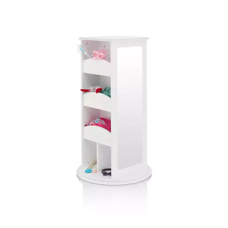 Centre de Rangement et Habillage Rotatif pour Enfants : Portants à vêtements avec miroirs et étagères, organisateurs de garde-robe pour salles de jeux et chambres.