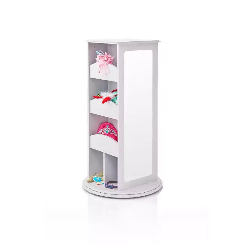 Centre de Rangement et Habillage Rotatif pour Enfants : Portants à vêtements avec miroirs et étagères, organisateurs de garde-robe pour salles de jeux et chambres.