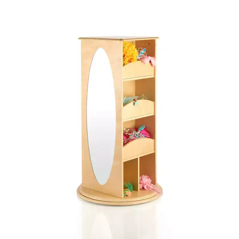 Centre de Rangement et Habillage Rotatif pour Enfants : Portants à vêtements avec miroirs et étagères, organisateurs de garde-robe pour salles de jeux et chambres.