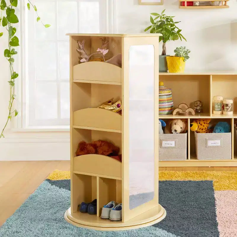Centre de Rangement et Habillage Rotatif pour Enfants : Portants à vêtements avec miroirs et étagères, organisateurs de garde-robe pour salles de jeux et chambres.