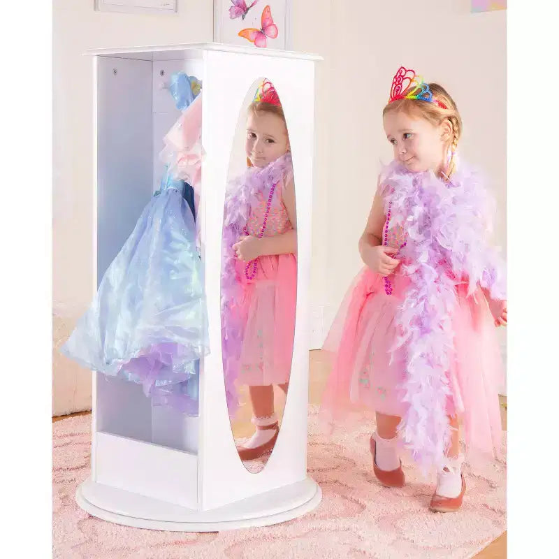 Centre de Rangement et Habillage Rotatif pour Enfants : Portants à vêtements avec miroirs et étagères, organisateurs de garde-robe pour salles de jeux et chambres.