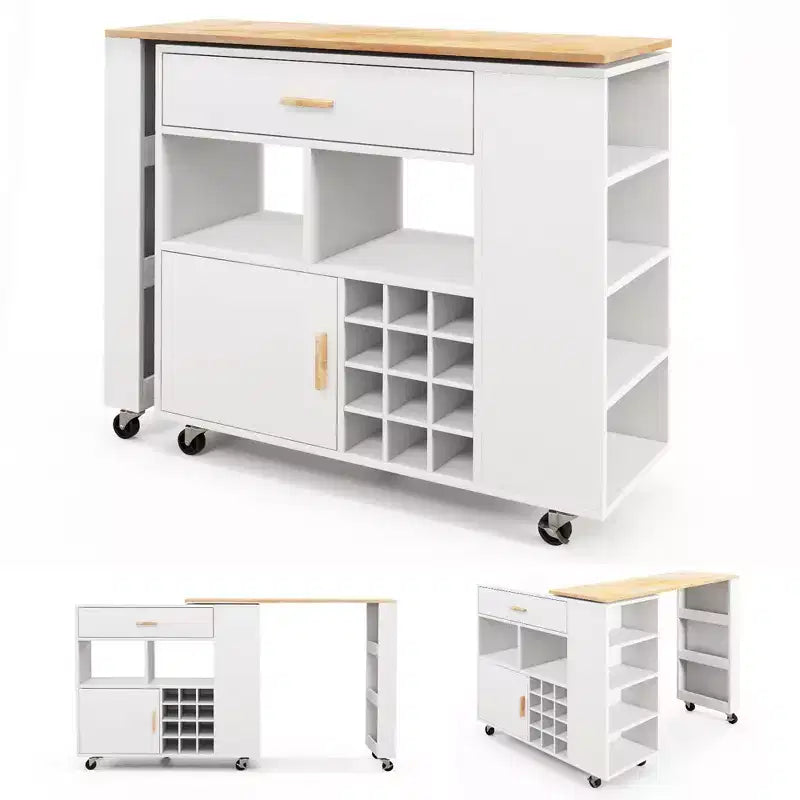Desserte de cuisine pliable, multi-fonctions, avec casier à vin