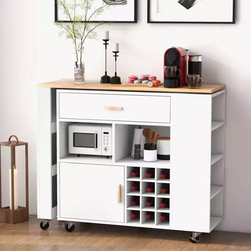 Desserte de cuisine pliable, multi-fonctions, avec casier à vin
