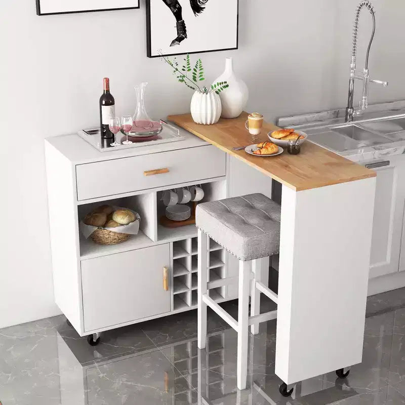 Desserte de cuisine pliable, multi-fonctions, avec casier à vin