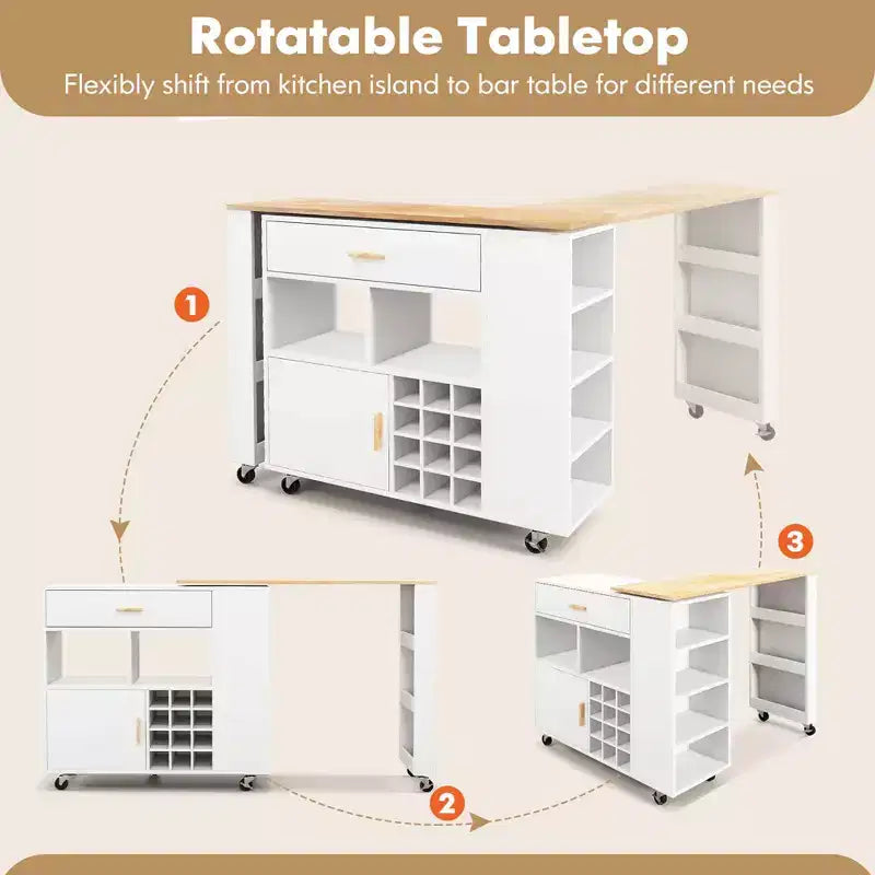 Desserte de cuisine pliable, multi-fonctions, avec casier à vin