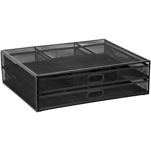 Mount-It! Computer Monitor Stand With Drawers, Metal Mesh Riser & Organizer For Laptops and Computers, Desk Organizer with Two Pullout Storage Drawers