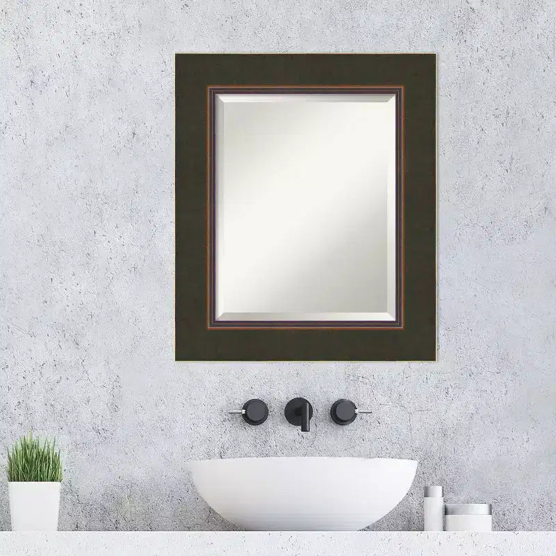 Miroir mural de salle de bain en bois oblique bronze