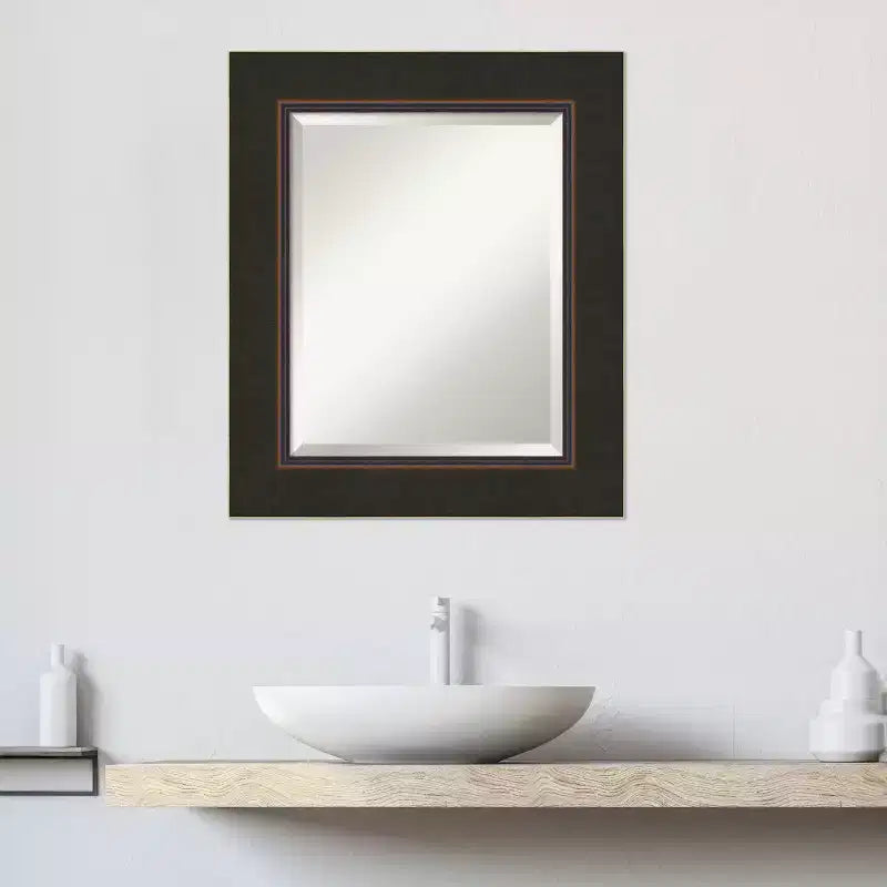 Miroir mural de salle de bain en bois oblique bronze