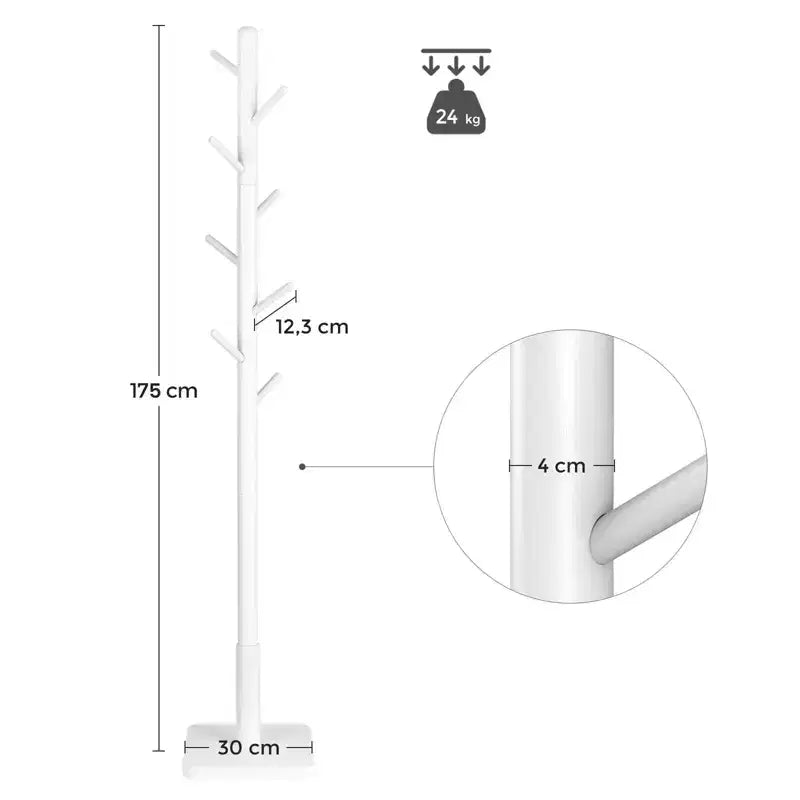 Porte-manteau en bois massif avec une base carrée robuste, disponible en 3 hauteurs.