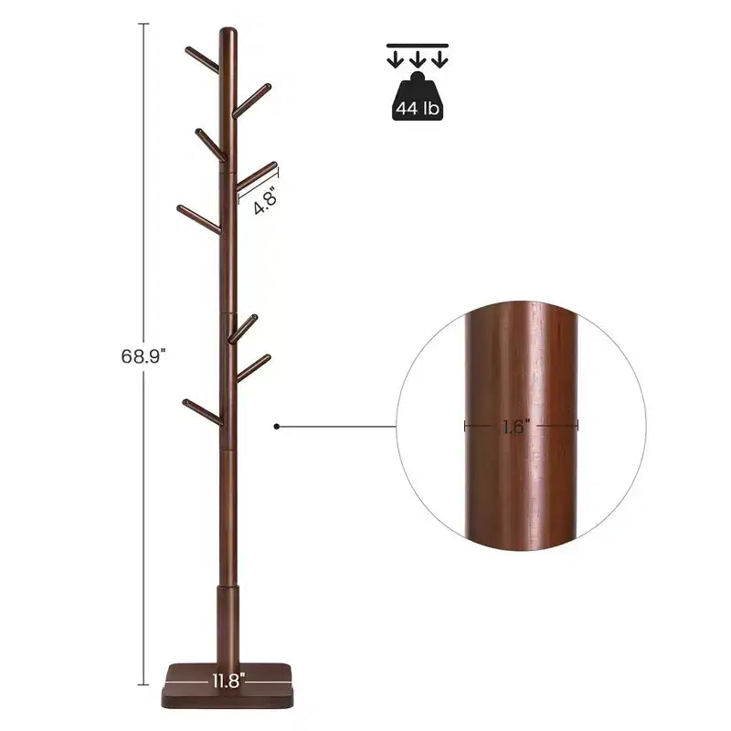 Porte-manteau en bois massif avec une base carrée robuste, disponible en 3 hauteurs.