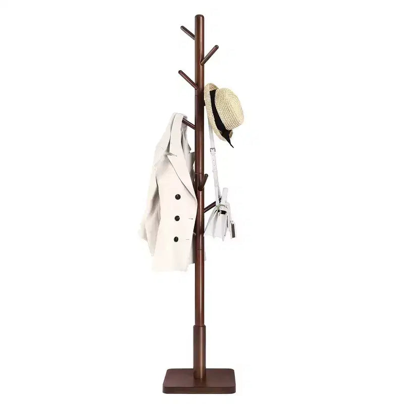 Porte-manteau en bois massif avec une base carrée robuste, disponible en 3 hauteurs.