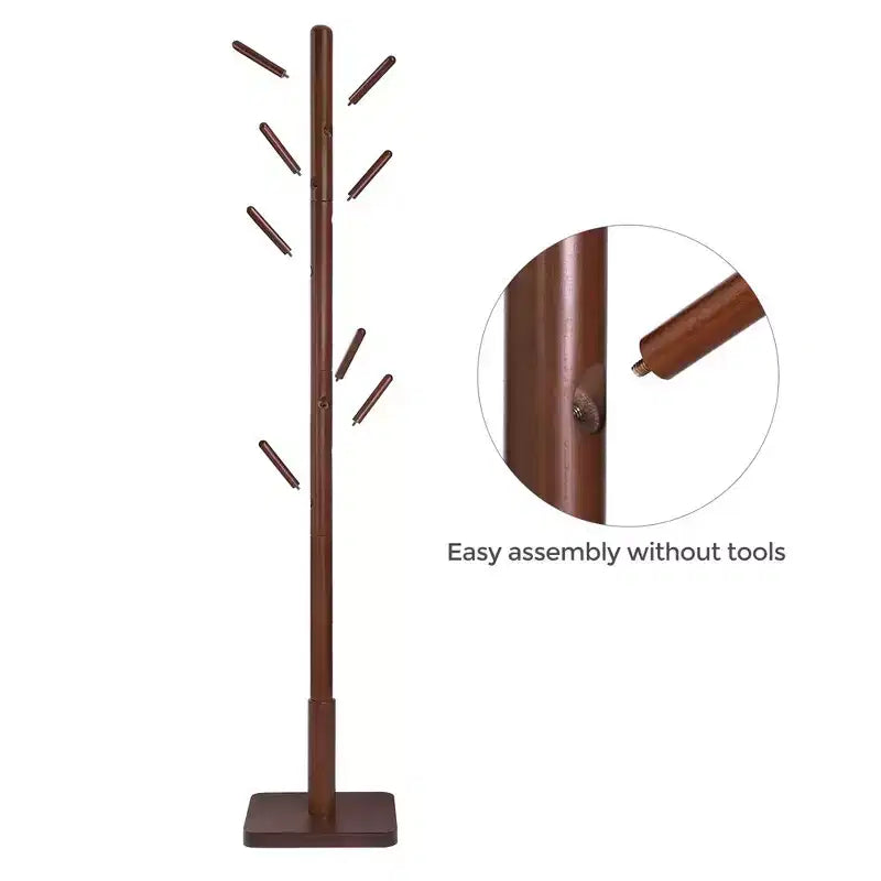 Porte-manteau en bois massif avec une base carrée robuste, disponible en 3 hauteurs.