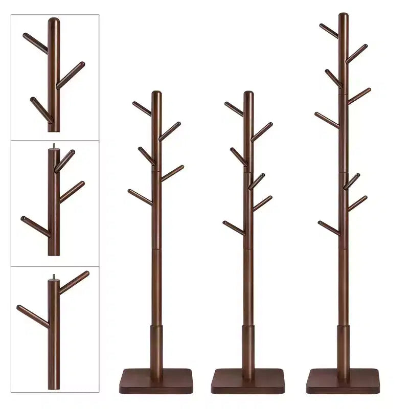 Porte-manteau en bois massif avec une base carrée robuste, disponible en 3 hauteurs.