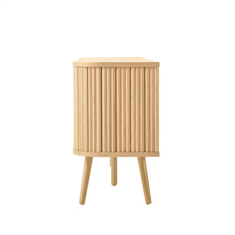 Meuble TV incurvé de style campagnard avec tiroirs et portes de rangement