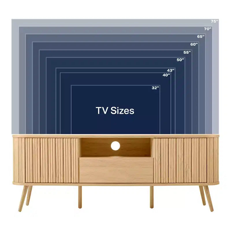 Meuble TV incurvé de style campagnard avec tiroirs et portes de rangement