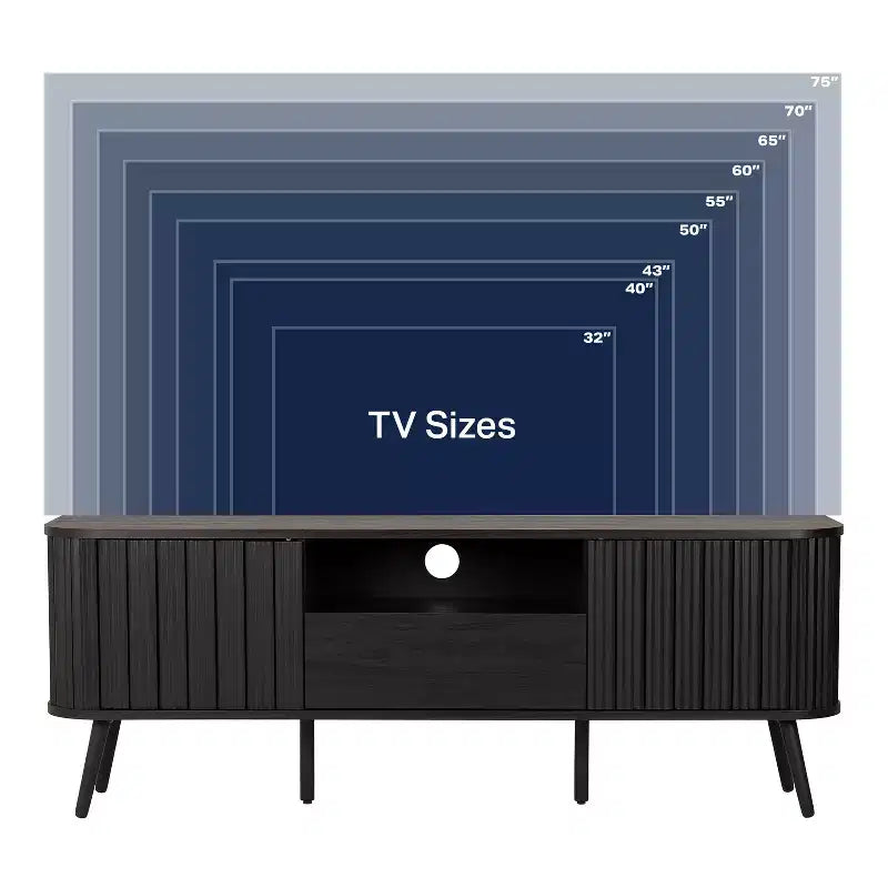 Meuble TV incurvé de style campagnard avec tiroirs et portes de rangement